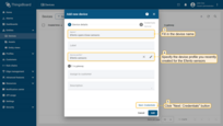 Enter the device name. In the "Device profile" field specify the profile you have recently created for Efento sensors. Then, click "Next: Credentials" button;