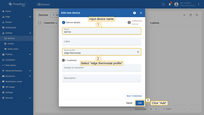 1. Input device name. For e.g., <b>DHT22</b>. 2. Select <b>edge thermostat</b> from device profiles list. No other changes required at this time. 3. Click <b>Add</b> to add the device.