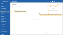 Log in to your Klyff Edge instance and navigate to the “Dashboards” section, then, , click the “+” icon and select the “Create new dashboard” option.