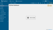 After creating the dashboard, it will open automatically, and you can immediately start adding widgets to it. To save the dashboard, click "Save" button in the upper right corner;