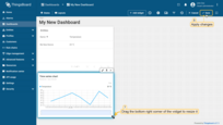 Resize the widget and apply changes. Publish different telemetry values multiple times, as in Step 2. Note that the widget displays only one minute of data by default. Click "Save" to apply changes;
