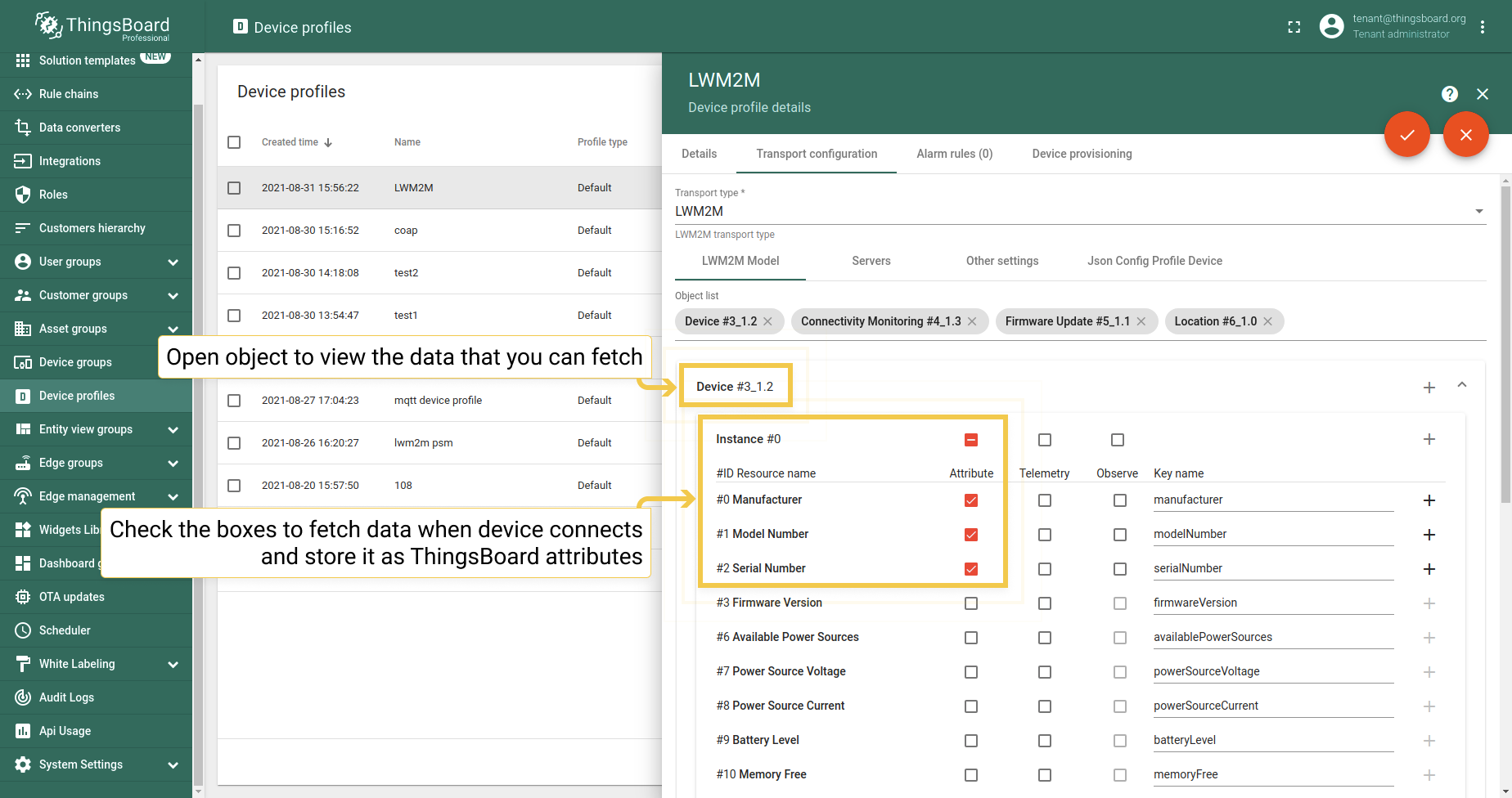 Tick "Attrubutes" for  data that you want to get when device connects and store it as Klyff attributes