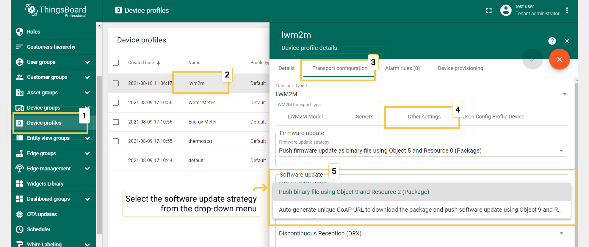 Select the software update strategy from the drop down menu