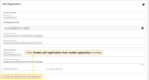Check <b>Enable self registration from mobile application</b> checkbox