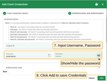 Input "username" and "password" with chosen values. Click "Add" to save credentials