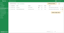 Find the client in the table and click on icon "Delete".