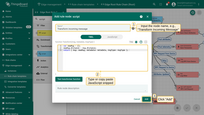 Enter a Name, e.g., "Transform incoming message", and paste the <b>JavaScript code</b> (from the snippet above) to process only the "distance" readings parameter. Click "Add" to proceed.