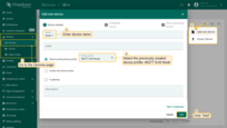 Navigate to the Devices page and click on the “+” icon in the device table header to open the Add new device dialog. Input your EoN node device name (e.g. Node 1) and select the existing device profile: MQTT EoN Node. Click Add;