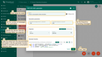 Name it "Power consumption data emulator" Set the number of messages to send to 100 and the sending period to 600. Specify the device "EM-002" (Energy Meter) as originator. Copy the script from the documentation and paste it into the generator function section to simulate power consumption telemetry data. Click "Add."