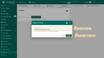 Enter valid domain name in the input field and click on the "Register" button;