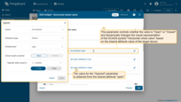 The first parameter "Opened" controls the visual representation of the SCADA symbol "Horizontal Wheel Valve" and can dynamically change, usually based on the value of an attribute or time series data received from the device. In the case of our valve, this parameter determines whether the valve is "Open" or "Closed";