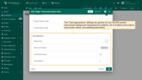 The card appearance settings are generic for any SCADA symbol and include background (transparent by default), list of enabled card buttons, card border radius, and padding parameters.