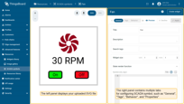 The SCADA symbol editor is split into two panels: the left panel displays your uploaded SVG file, the right panel contains multiple tabs such as "General", "Tags", "Behavior", and "Properties".