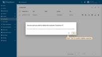 Confirm deleting the customer in the dialog box.