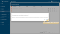 Confirm deleting customers in the dialog box.