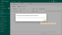 Confirm deleting the customer in the dialog box.