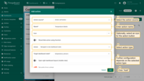 Here you must configure a new action by entering a name, specifying the action source, and selecting the action type. Further action configuration will depend on the selected action type. Then, click "Add" to proceed;