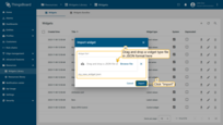 In the pop-up, you will be prompted to upload the JSON file. Drag and drop a file from your computer, then click the "Import" to add a widget to the widget bundle;